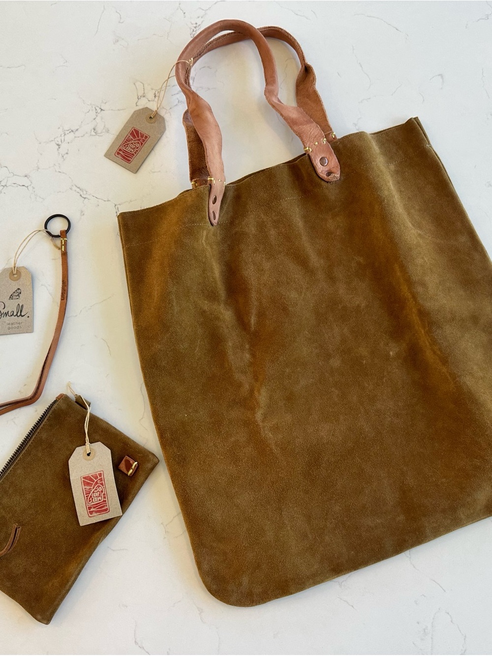 Satorisan Suede Tote Bag with Pouch & Key Ring - Picture 3 of 10